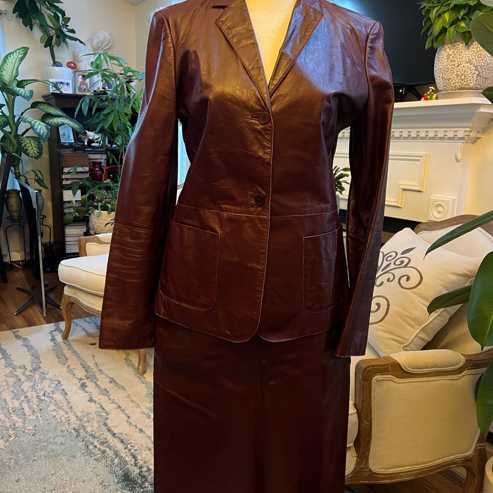 Women's  Burgundy Leather Jacket-XS and Skirt-6